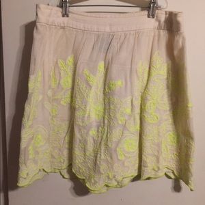 Anthropologie neon yellow lace skirt